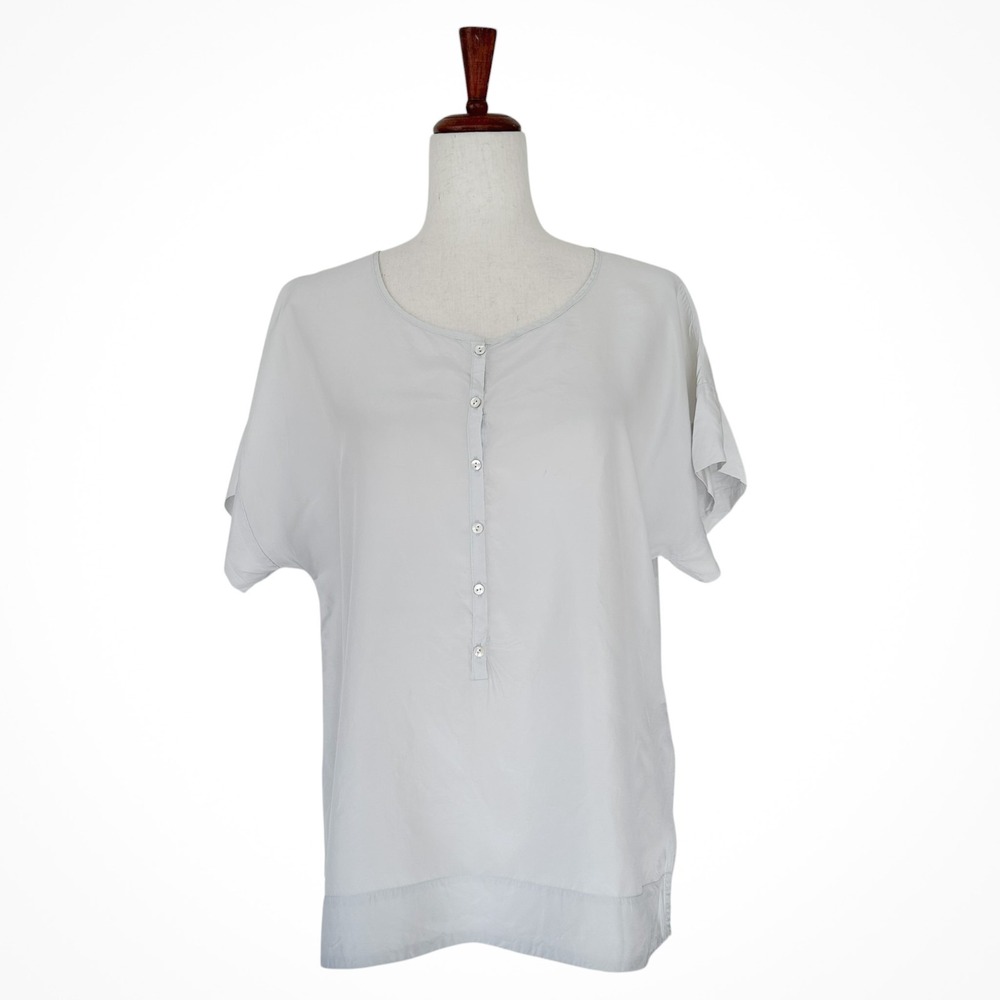 Calypso St. Barth Women's Blouse Size 0 100% Silk Boxy Henley Dreamy Shirt Top